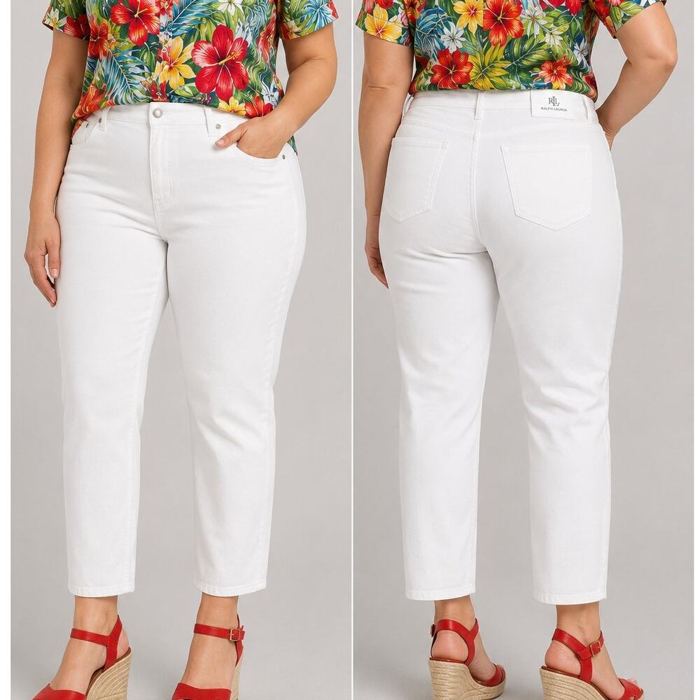Lauren Ralph Lauren White High Rise Straight Ankle Pants 16W NWT
